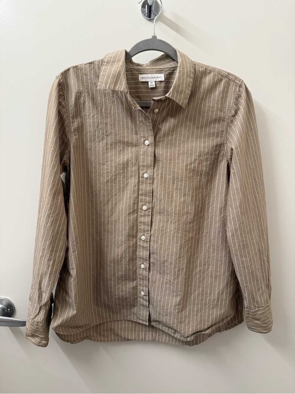 Banana Republic Tan Pinstripe Button-Up Blouse